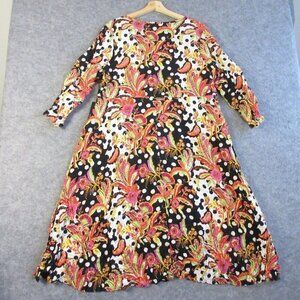 LIV Habitat Womens Midi Dress M Floral Long Sleeve Lagenlook Crinkle Zip Up 244
